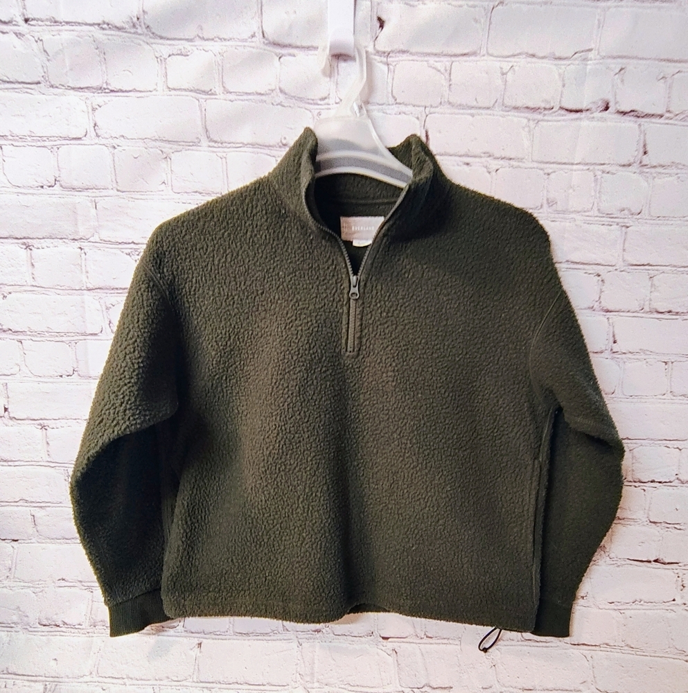 Everlane Renew Sherpa Pullover Zip Recycled Polyester Olive Fleece Jacket Small